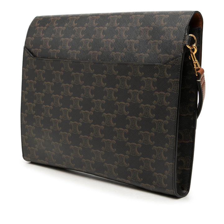 Celine Triomphe Wristlet à rabat Pochette Triomphe enduite Marron – vue 2 – GABY PARIS