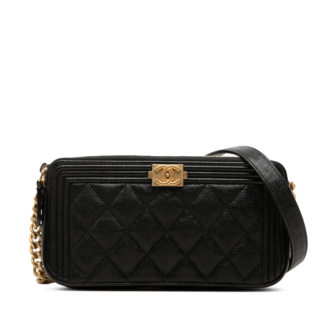 Chanel Matelassé Boy Double Zippé Wallet on Chain Cuir caviar Noir – vue principale – GABY PARIS