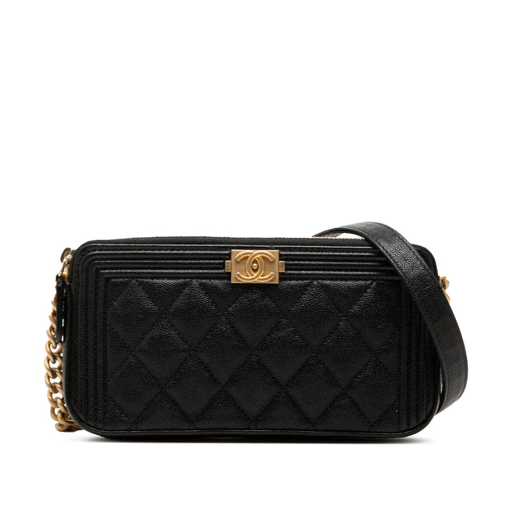 Chanel Matelassé Boy Double Zippé Wallet on Chain Cuir caviar Noir – vue principale – GABY PARIS