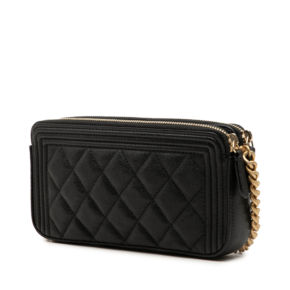 Chanel Matelassé Boy Double Zippé Wallet on Chain Cuir caviar Noir – vue 2 – GABY PARIS