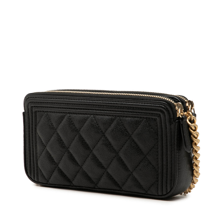 Chanel Matelassé Boy Double Zippé Wallet on Chain Cuir caviar Noir – vue 2 – GABY PARIS