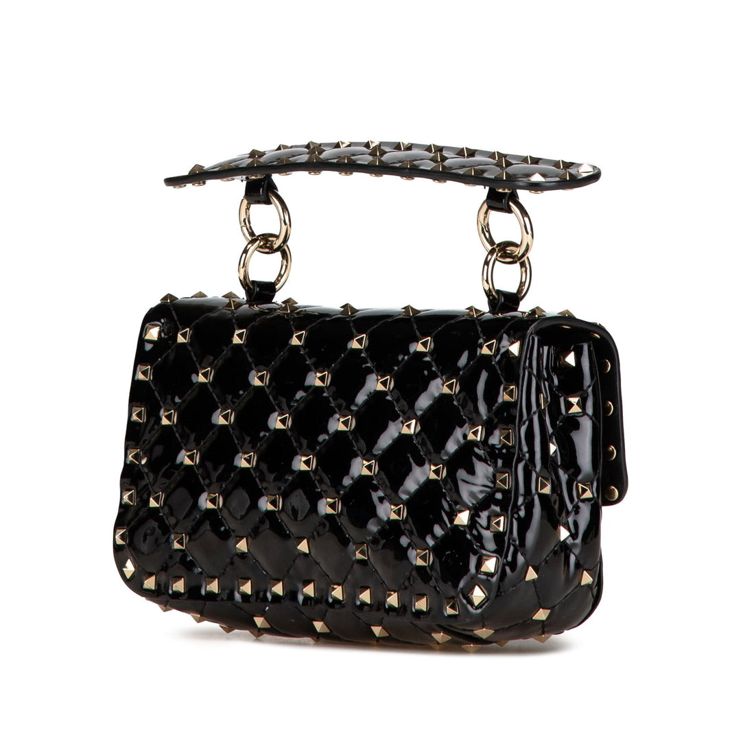 Valentino Small Patent Rockstud Spike Satchel Black - GABY PARIS
