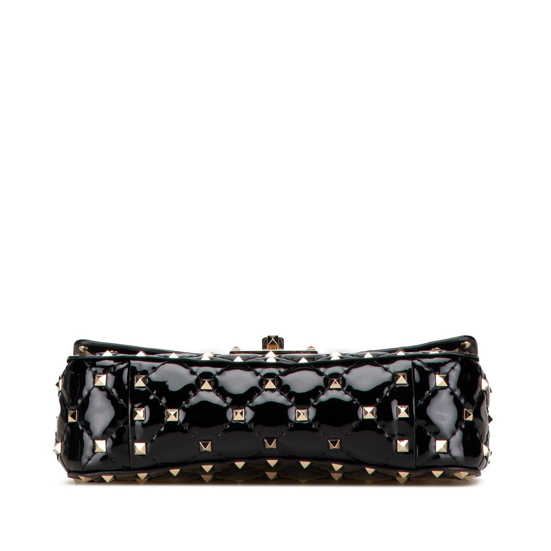 Valentino Small Patent Rockstud Spike Satchel Black - GABY PARIS