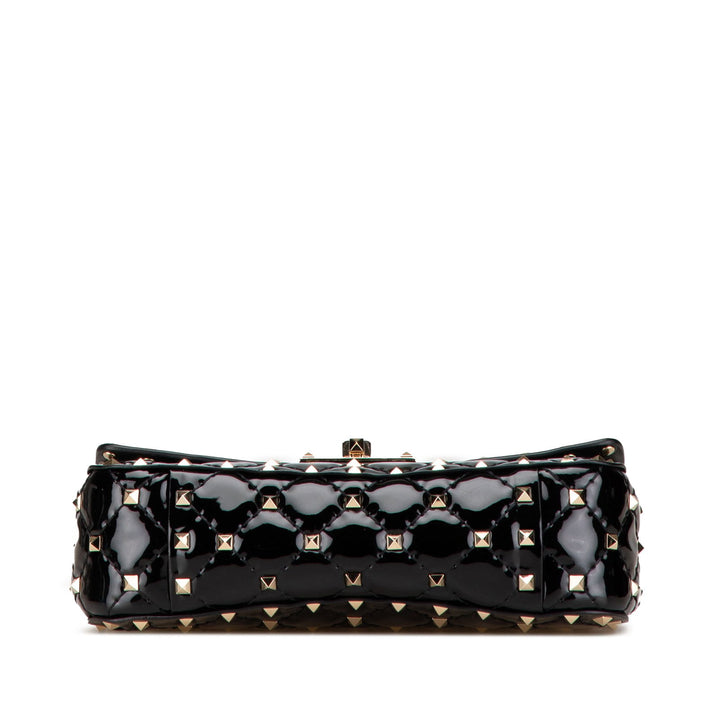 Valentino Small Patent Rockstud Spike Satchel Black - GABY PARIS