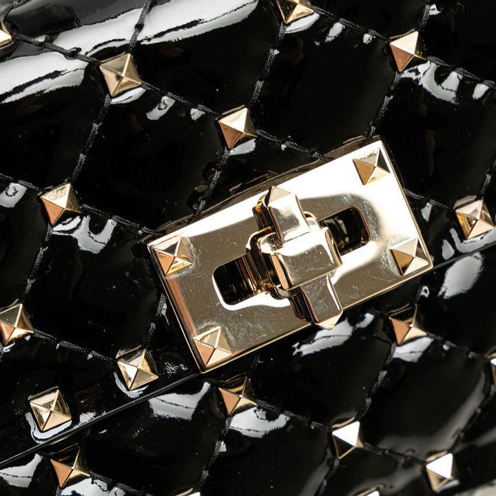 Valentino Small Patent Rockstud Spike Satchel Black - GABY PARIS