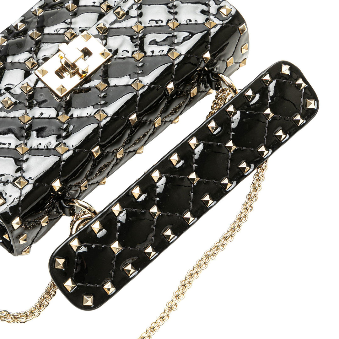 Valentino Small Patent Rockstud Spike Satchel Black - GABY PARIS