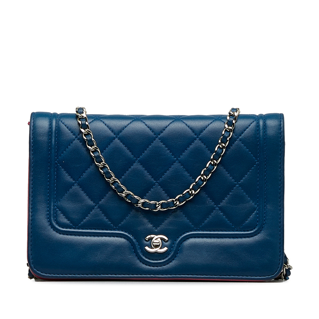 CC Quilted Lambskin Wallet On Chain Blue - Gaby Paris