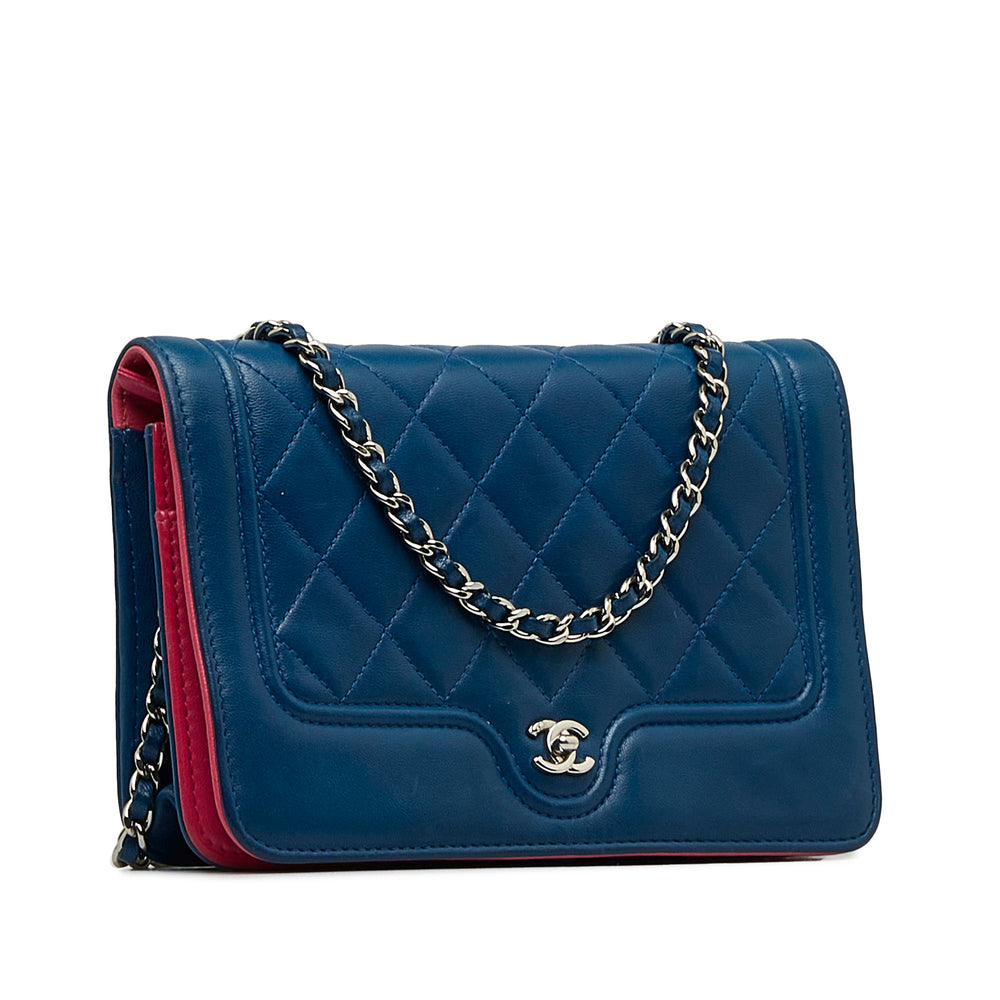 CC Quilted Lambskin Wallet On Chain Blue - Gaby Paris