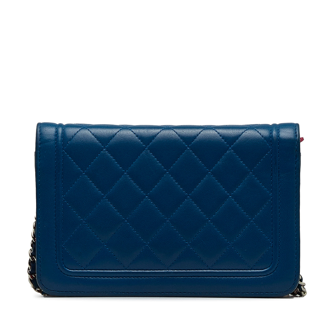 CC Quilted Lambskin Wallet On Chain Blue - Gaby Paris