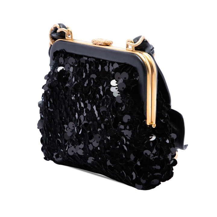 Chanel Sequins Bow Pochette avec chaîne Tweed Noir – vue 2 – GABY PARIS