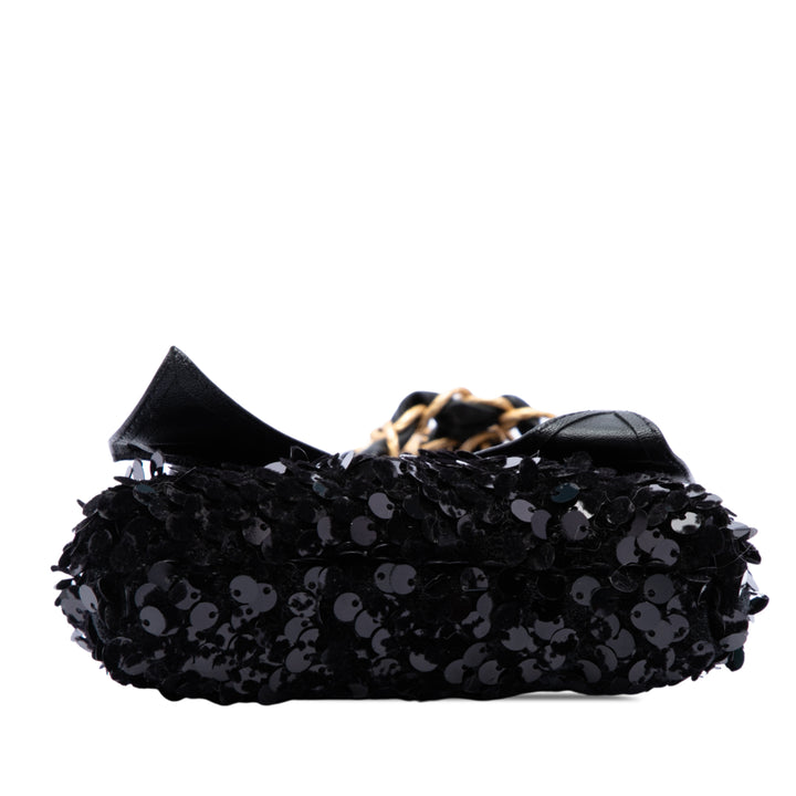 Chanel Sequins Bow Pochette avec chaîne Tweed Noir – vue 3 – GABY PARIS