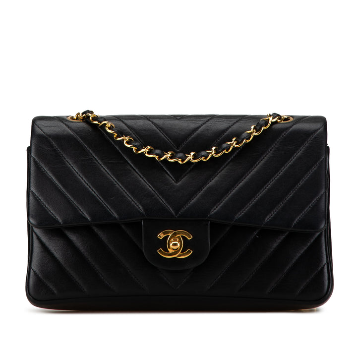 Medium Chevron Lambskin Double Flap Black - Gaby Paris