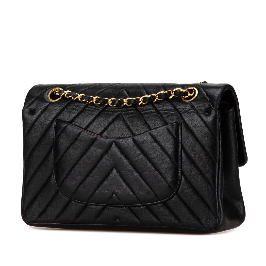 Medium Chevron Lambskin Double Flap Black - Gaby Paris