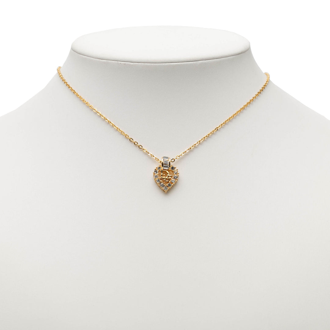 Dior plaqué Rhinestone Logo Heart Pendant Collier