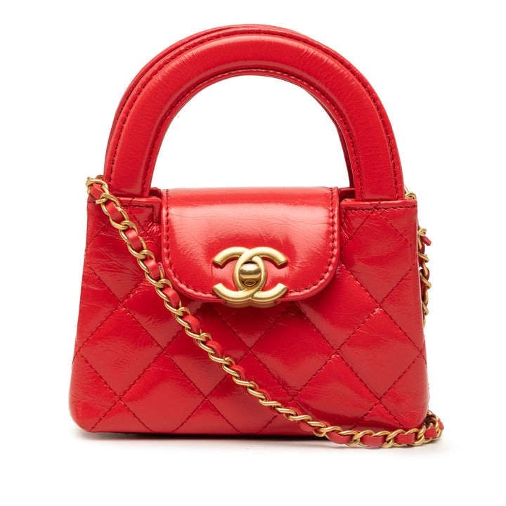 brillant vieilli Kelly Cabas Mini Cuir de veau Rouge
