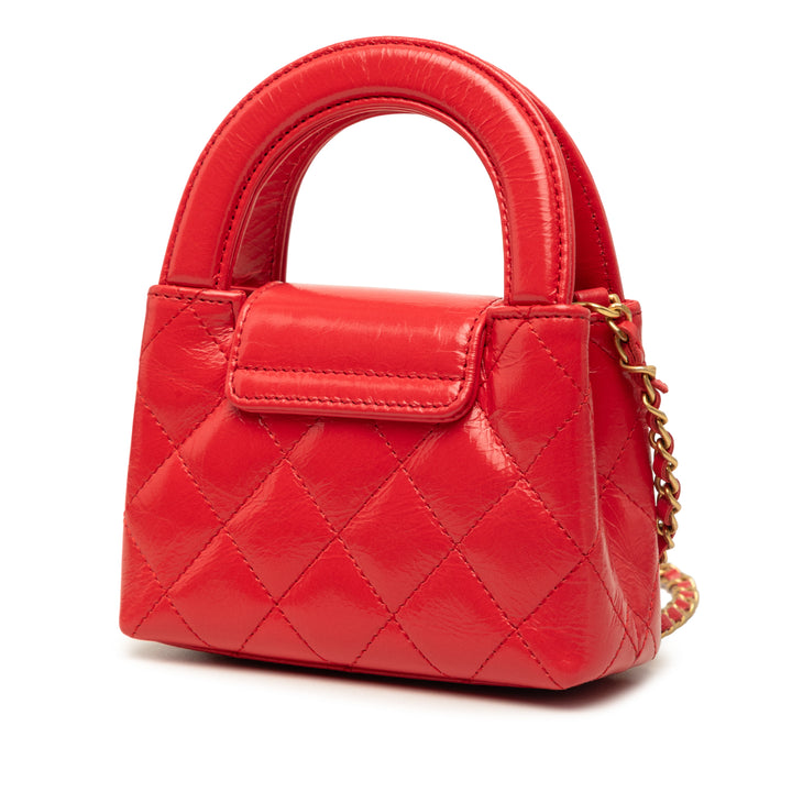 brillant vieilli Kelly Cabas Mini Cuir de veau Rouge