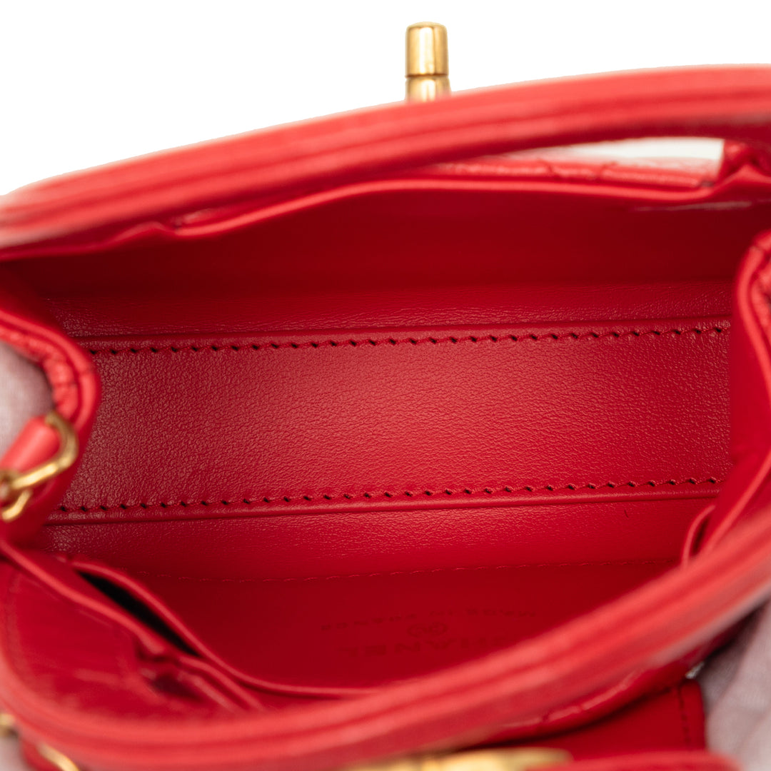 brillant vieilli Kelly Cabas Mini Cuir de veau Rouge