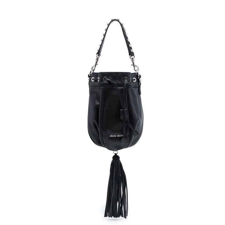 Cristal Orné Poignée Sac seau nappa Noir