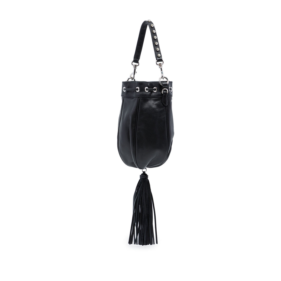 Cristal Orné Poignée Sac seau nappa Noir