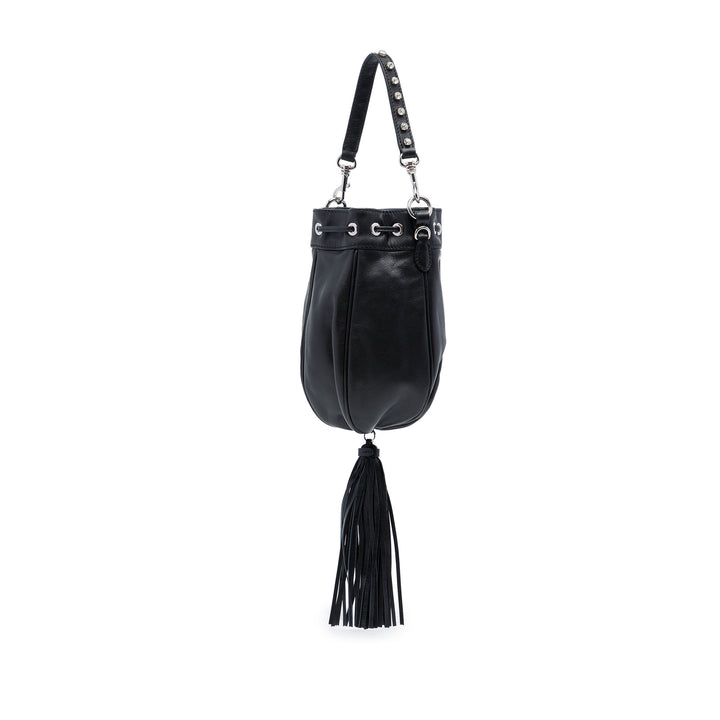 Cristal Orné Poignée Sac seau nappa Noir