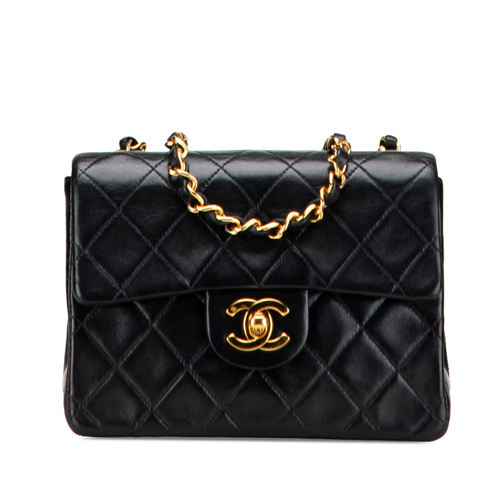 Chanel Mini Square Classic Cuir d’agneau Simple rabat Noir