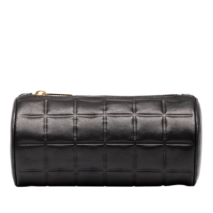Chanel Trousse CC Chocolate Bar Barrel de maquillage Cuir d'agneau Noir – vue principale – GABY PARIS