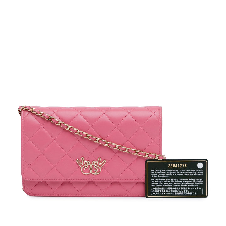 Quilted Lambskin Emoticon Wallet On Chain Pink - Gaby Paris