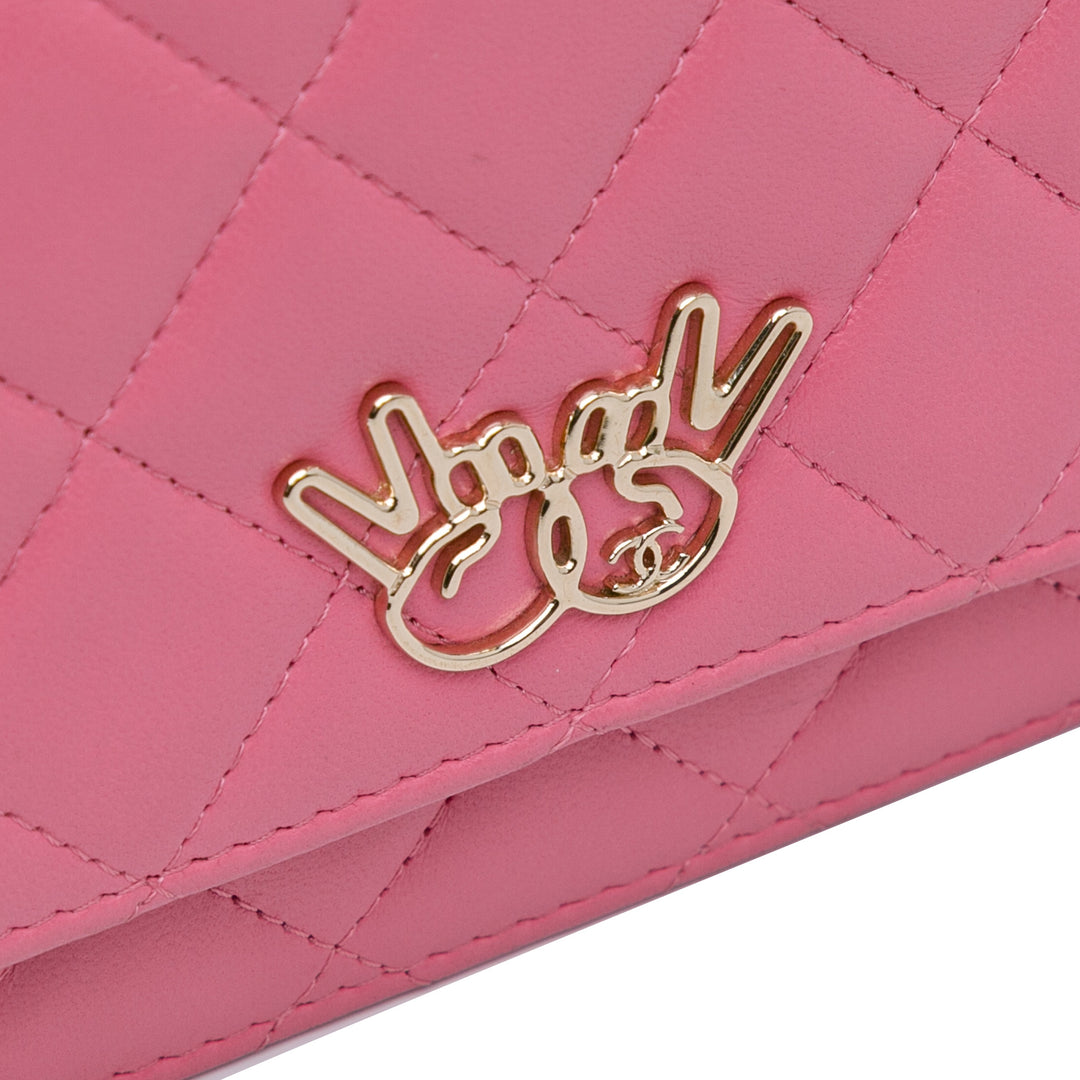 Quilted Lambskin Emoticon Wallet On Chain Pink - Gaby Paris