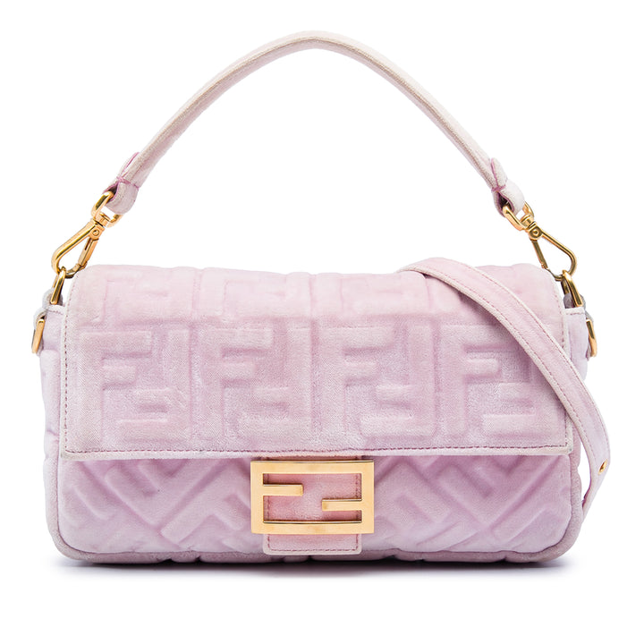 Fendi Zucca embossé Baguette Sac Rose – vue principale – GABY PARIS