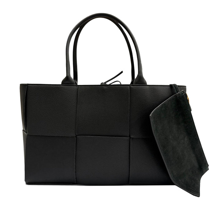 grainé Intrecciato Arco Cabas Moyen Cuir de veau grainé Noir