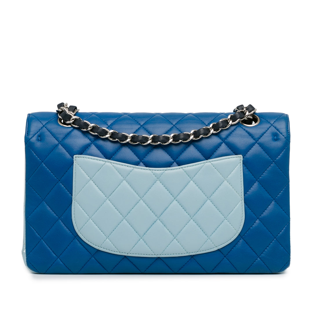 Medium Tricolor Lambskin Double Flap Blue - Gaby Paris