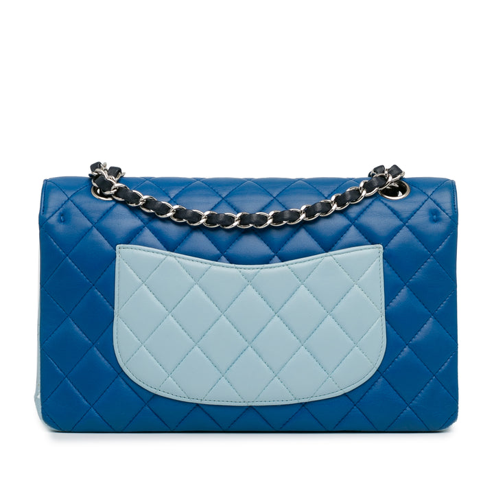 Medium Tricolor Lambskin Double Flap Blue - Gaby Paris