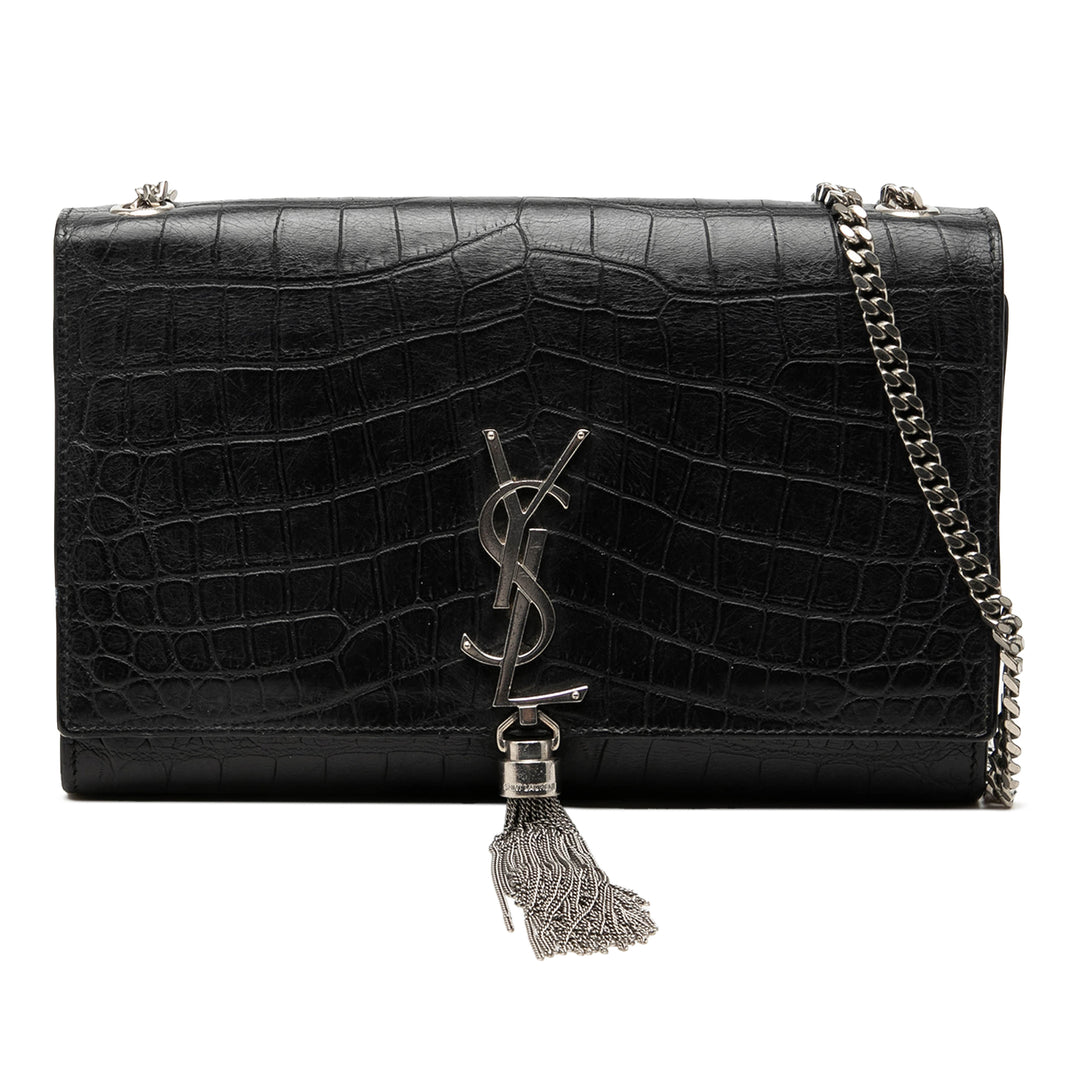 Saint Laurent Medium Croc embossé Cuir Monogram Kate Pompon Sac porté croisé