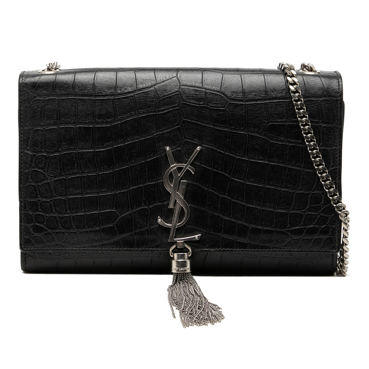 Saint Laurent Medium Croc embossé Cuir Monogram Kate Pompon Sac porté croisé