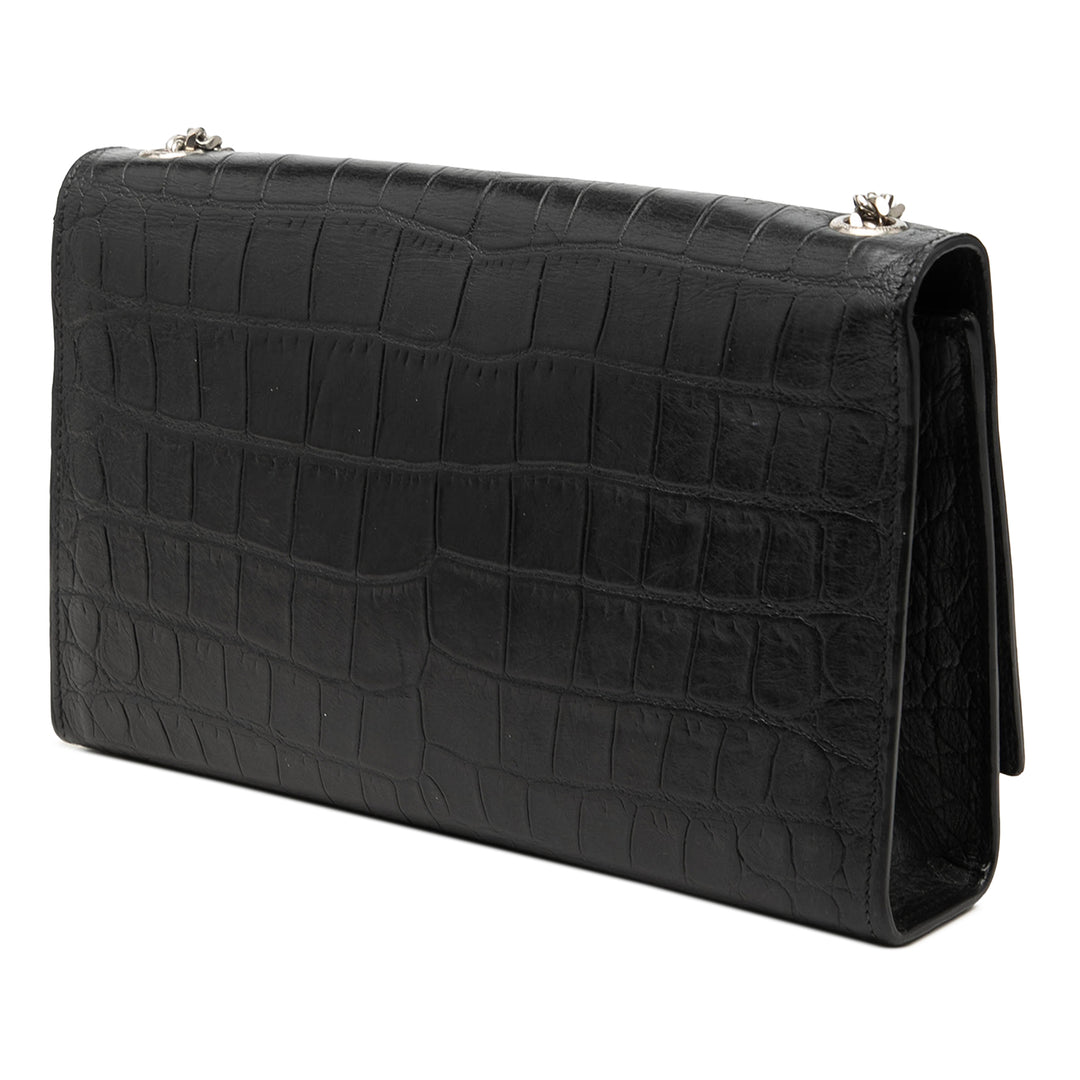 Saint Laurent Medium Croc embossé Cuir Monogram Kate Pompon Sac porté croisé