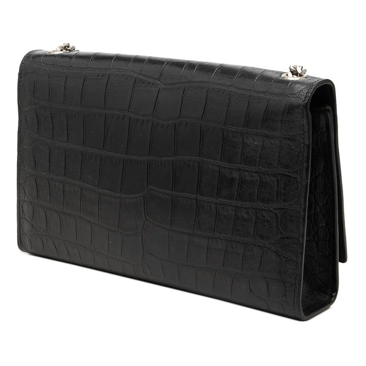 Saint Laurent Medium Croc embossé Cuir Monogram Kate Pompon Sac porté croisé