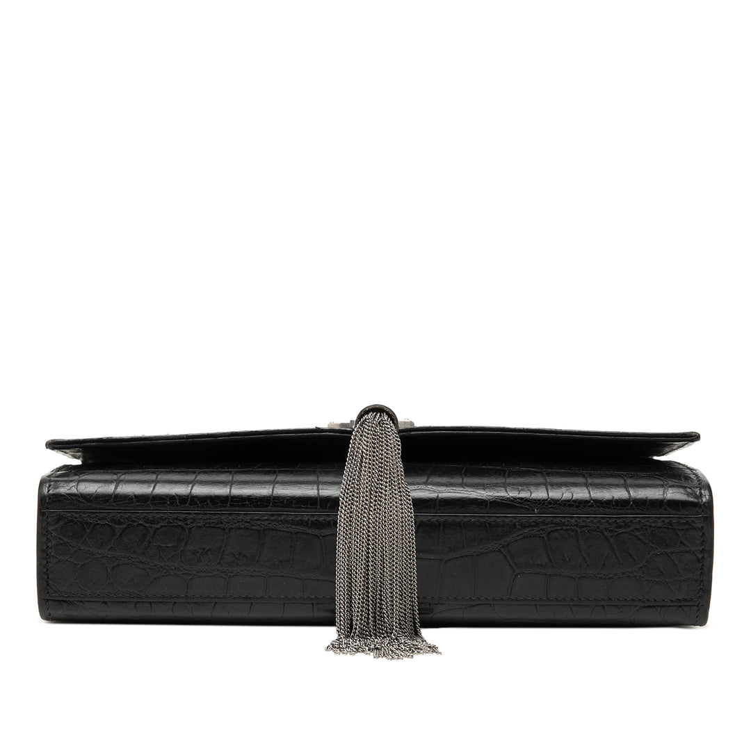 Saint Laurent Medium Croc embossé Cuir Monogram Kate Pompon Sac porté croisé