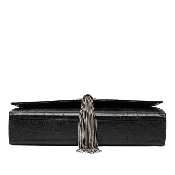 Saint Laurent Medium Croc embossé Cuir Monogram Kate Pompon Sac porté croisé