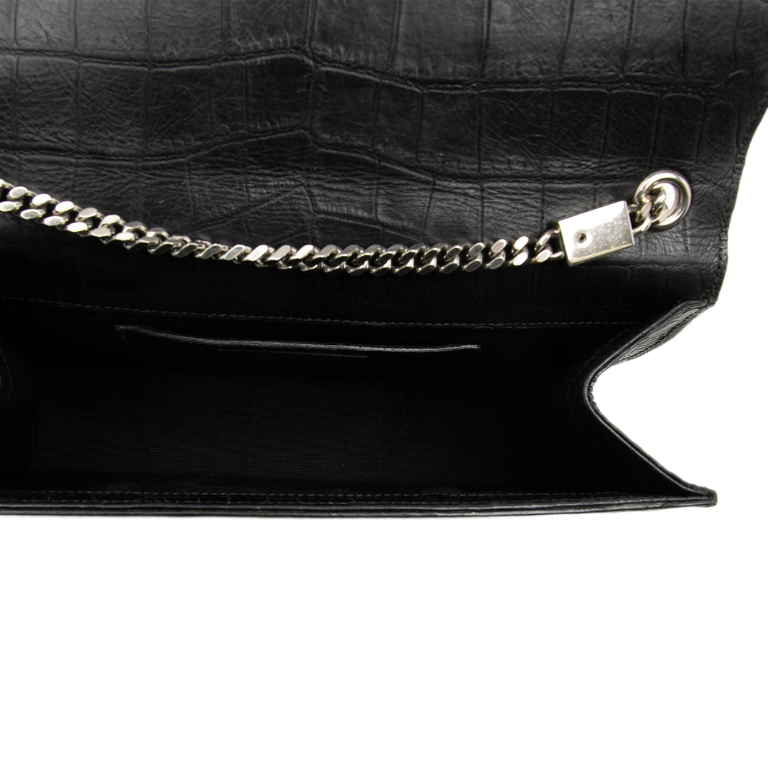 Saint Laurent Medium Croc embossé Cuir Monogram Kate Pompon Sac porté croisé