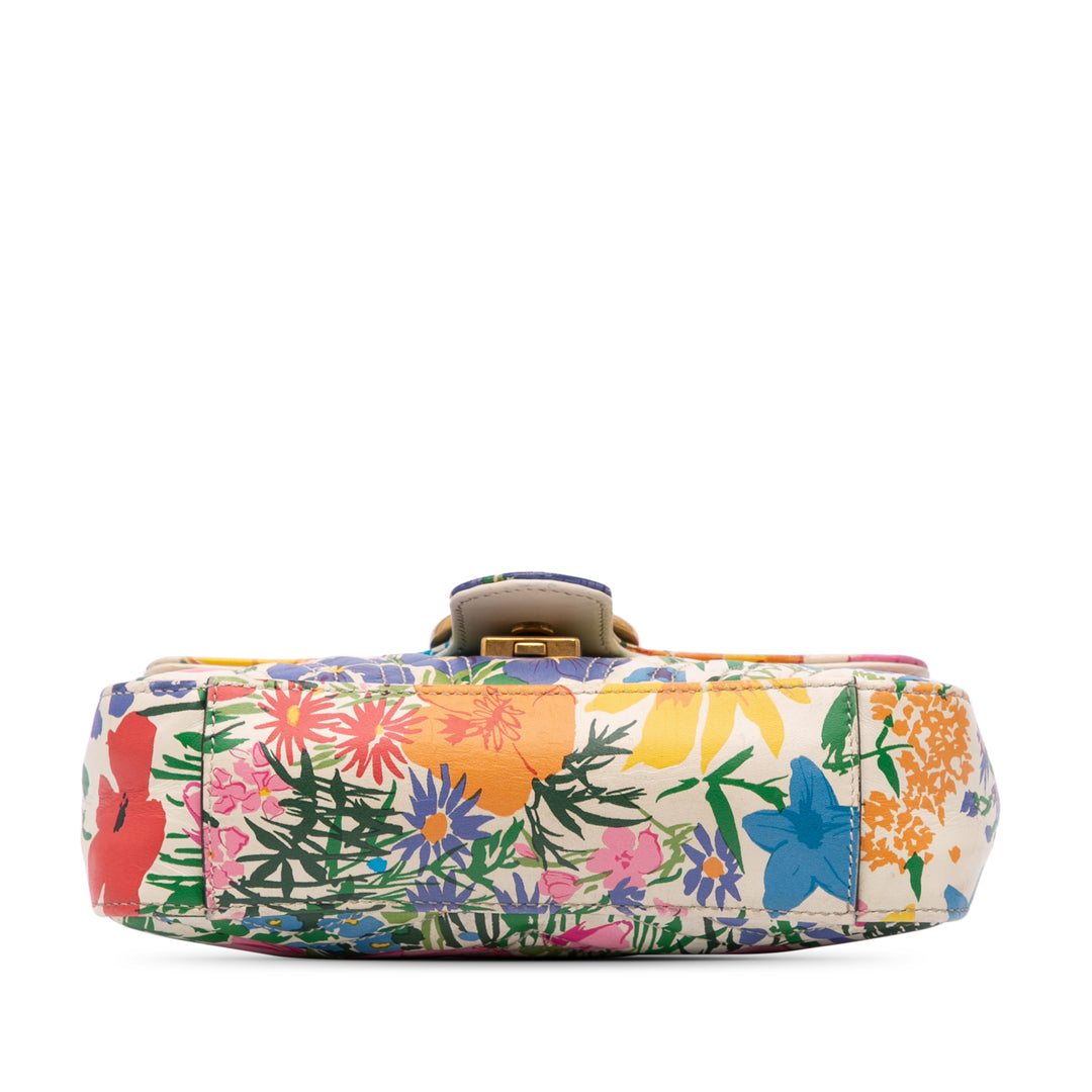 Ken Scott Mini GG Marmont Floral Printed Matelasse Leather Flap Crossbody White - Gaby Paris