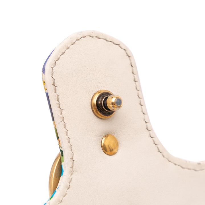 Ken Scott Mini GG Marmont Floral Printed Matelasse Leather Flap Crossbody White - Gaby Paris