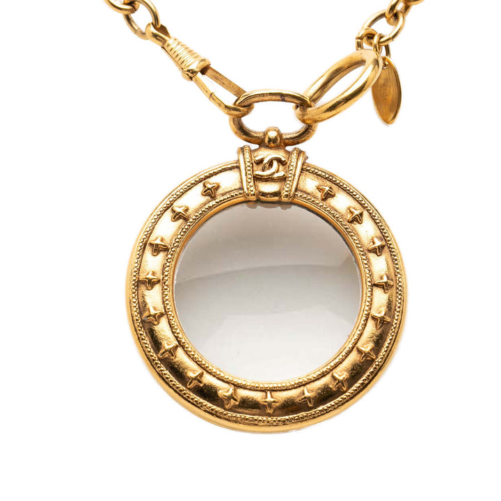 Chanel plaqué Magnifying Glass Pendant Long Collier