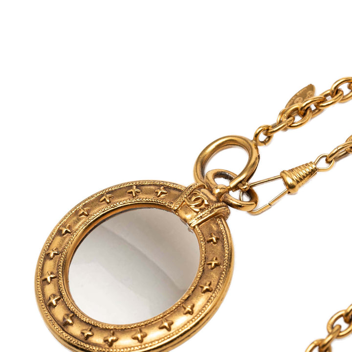 Chanel plaqué Magnifying Glass Pendant Long Collier