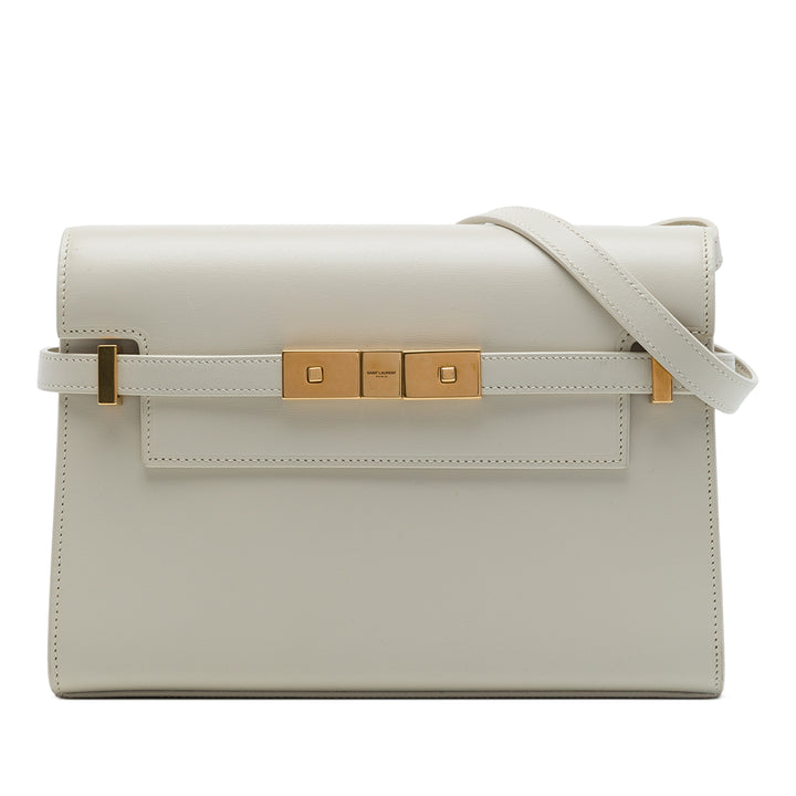 Saint Laurent Sac porté épaule Manhattan Petit Cuir de veau lisse Blanc – vue principale – GABY PARIS