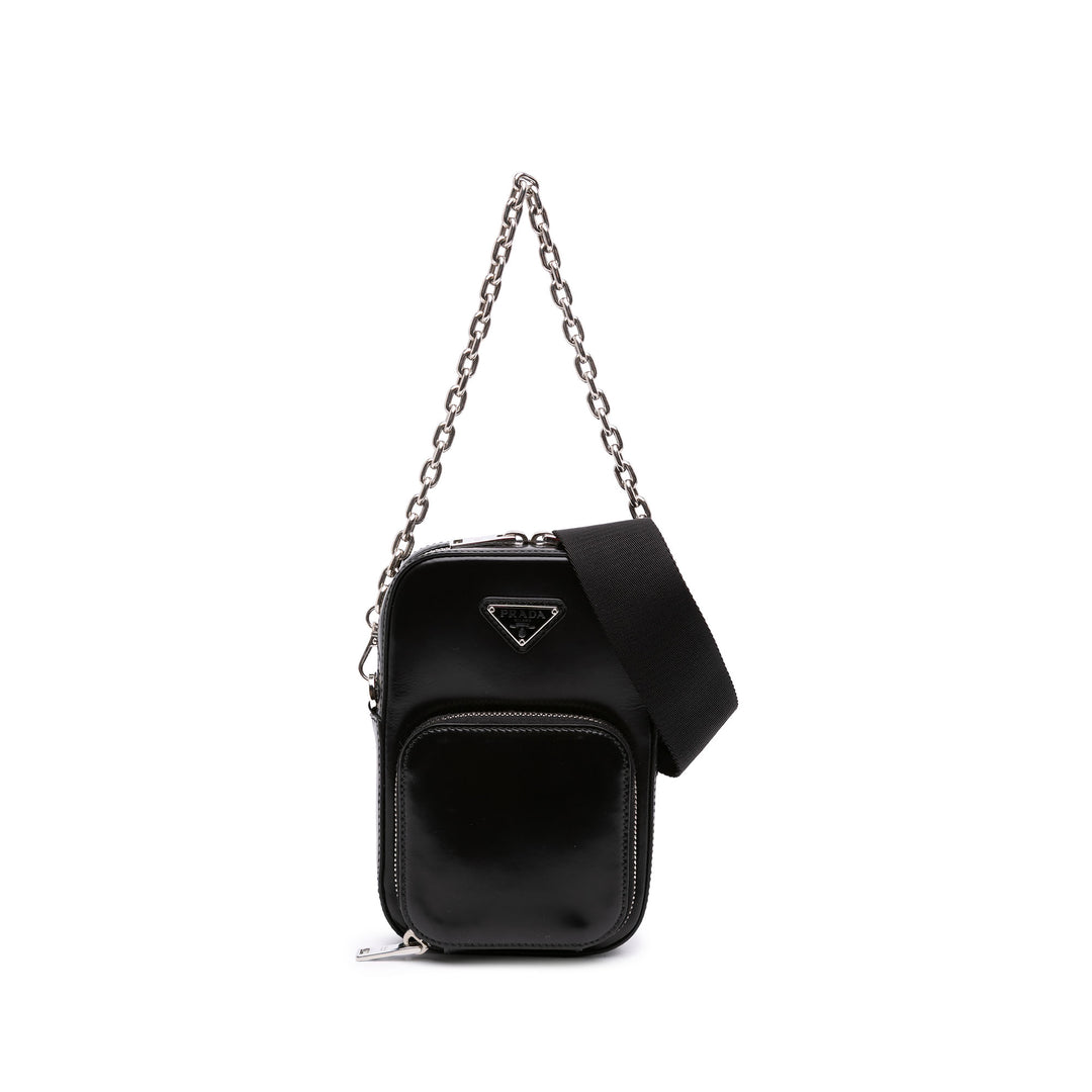 Prada Brushed Phone Pochette Mini Noir – vue principale – GABY PARIS