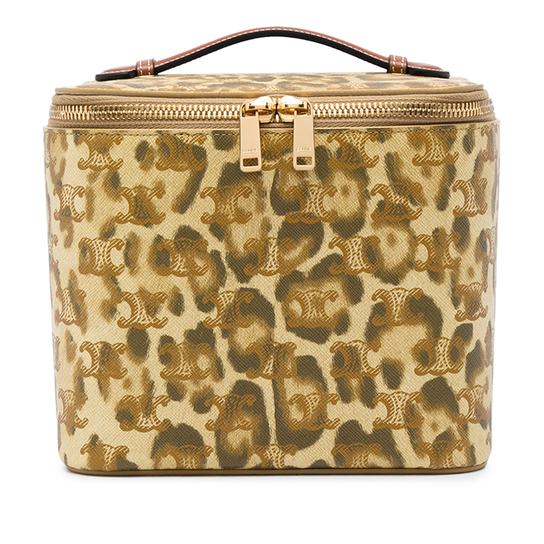 Celine Vanity Triomphe Leopard Imprimé Triomphe enduite Beige – vue principale – GABY PARIS