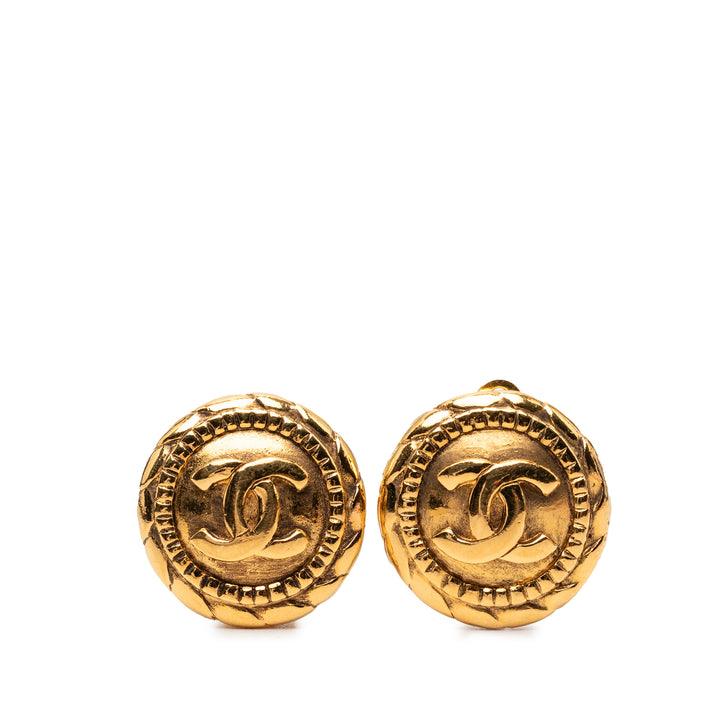Chanel CC plaqué Rond Clip On Boucles d’oreilles