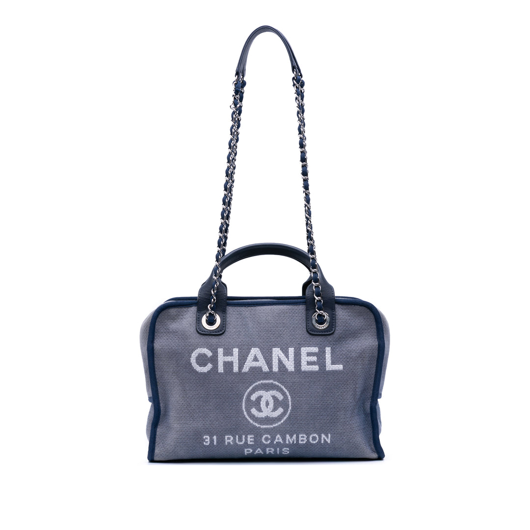 Large Denim Deauville Bowling Bag Blue - Gaby Paris