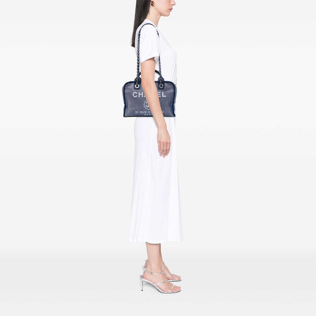 Large Denim Deauville Bowling Bag Blue - Gaby Paris