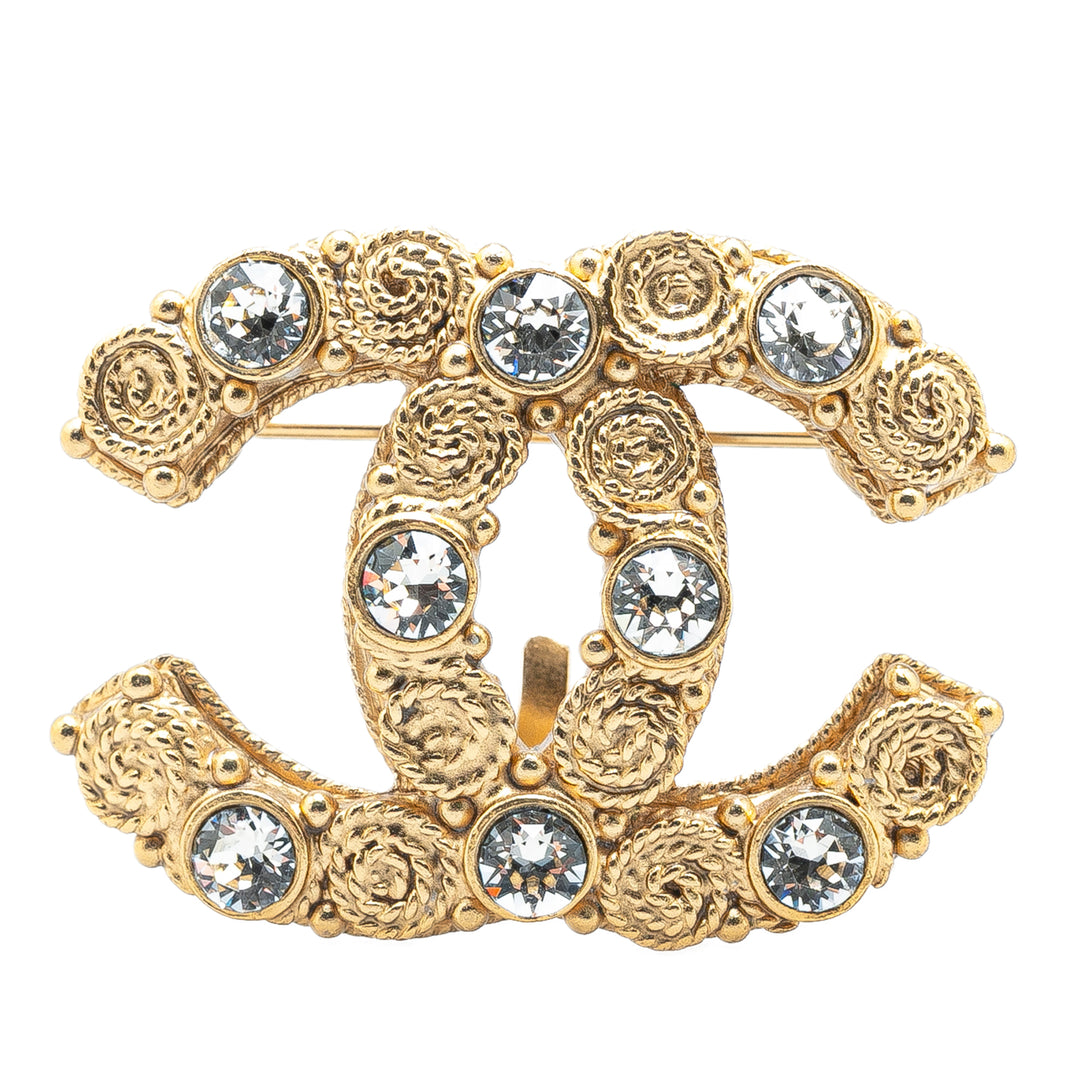 Gold Plated CC Crystal Brooch Gold - Gaby Paris